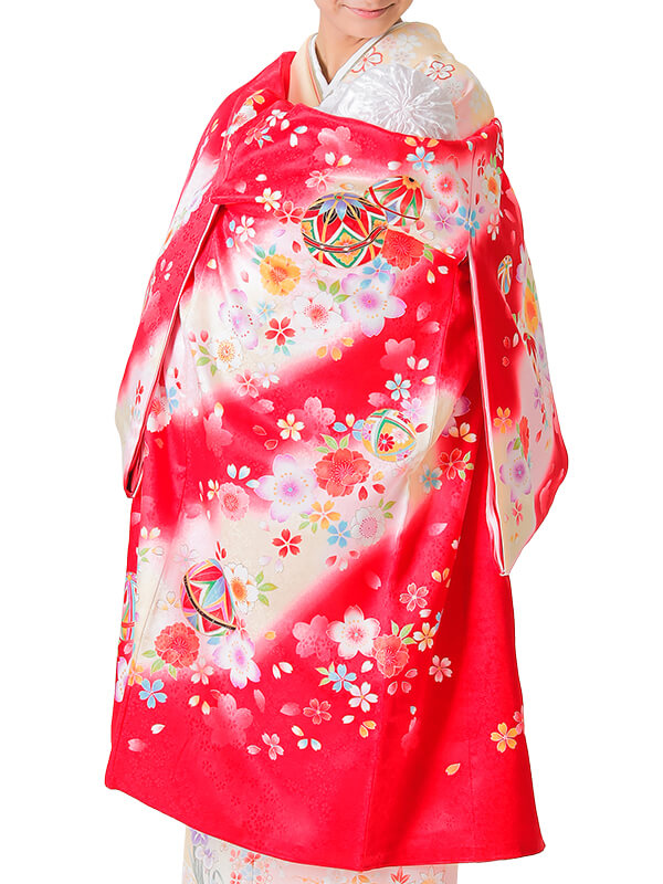 UG-4003 / 赤地に鞠のお宮参り産着（祝い着・掛け着） 女の子 正絹