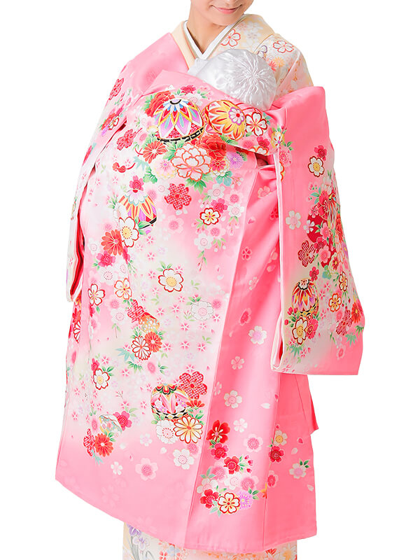 UG-4007 / ピンク地に鞠のお宮参り産着（祝い着・掛け着） 女の子 正絹