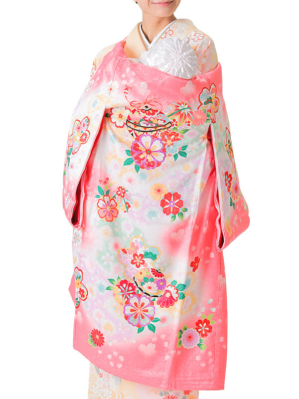 UG-5003 / ピンク地に鈴と鞠のお宮参り産着（祝い着・掛け着） 女の子 正絹